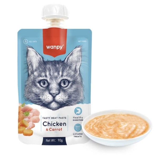 Wanpy Tasty Meat Paste Pouch Chicken Carrot For Cat 90g | Wanpy Meat Paste