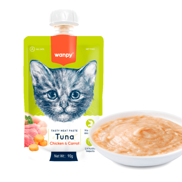 Wanpy Tasty Meat Paste Pouch Tuna, Chicken & Carrot For Cat 90g | Wanpy Meat Paste