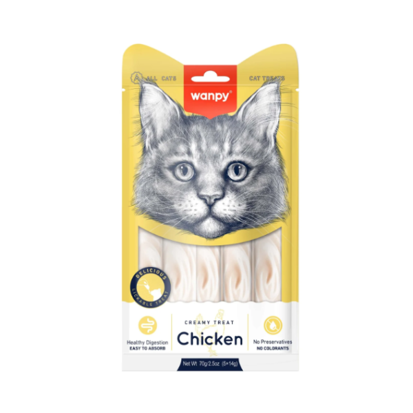 Wanpy Creamy Cat Treat Chicken 70gm (5x14gm) | Wanpy Cat Treat