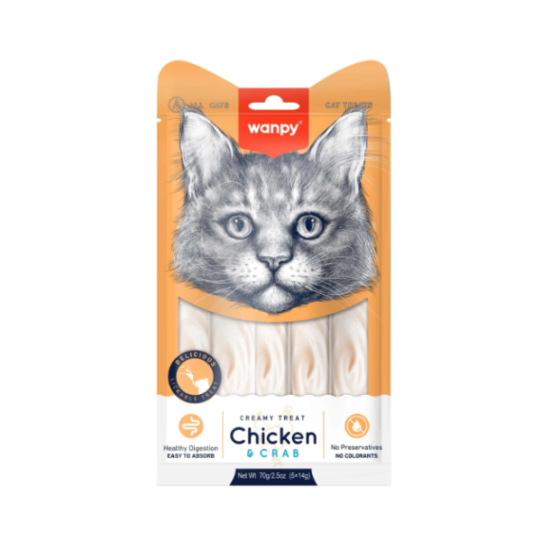 Wanpy Creamy Cat Treat Chicken And Crab 70gm (5x14gm) | Wanpy Cat Treat