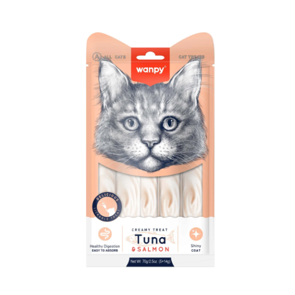 Wanpy Creamy Cat Treat Tuna And Salmon 70gm (5x14gm) | Wanpy Cat Treat
