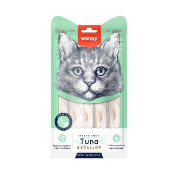 Wanpy Creamy Cat Treat Tuna And Scallop 70gm (5x14gm) | Wanpy Cat Treat
