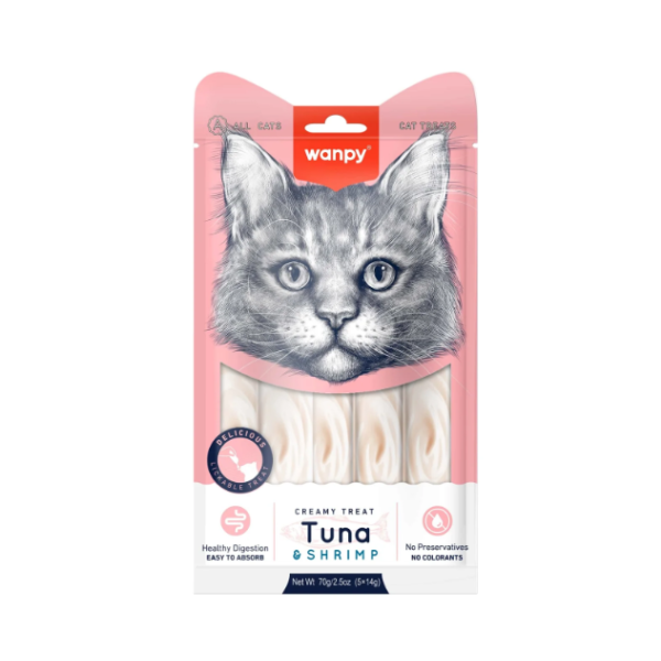 Wanpy Creamy Treat Tuna And Shrimp 70gm (5x14gm)| Wanpy Cat Treat