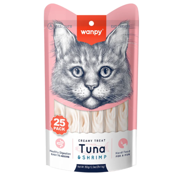 Wanpy Creamy Treat Tuna & Shrimp 25pc Pack 350gm (25×14gm) | Wanpy Cat Treat