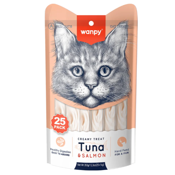Wanpy Creamy Treat Tuna & Salmon 25pc Pack 350gm (25×14gm) | Wanpy Cat Treat