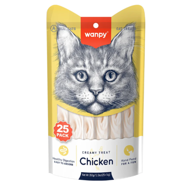 Wanpy Creamy Treat Chicken 25pc Pack 350gm (25×14gm) | Wanpy Cat Treat
