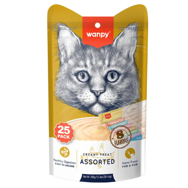 Wanpy Creamy Treat Assorted Mix Flavour 25pc Pack (25×14gm) | Wanpy Cat Treat