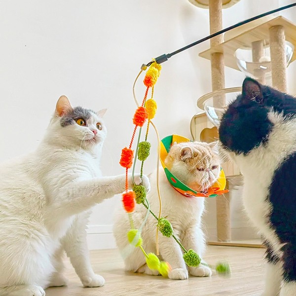 Cat Wand Toys, 4 Pcs Plush Srtip Teaser Wands Interactive Kitten Toy Vibrant Teasing Stick with Bell for Indoor Cat Kitten Having Fun Exerciser Playing