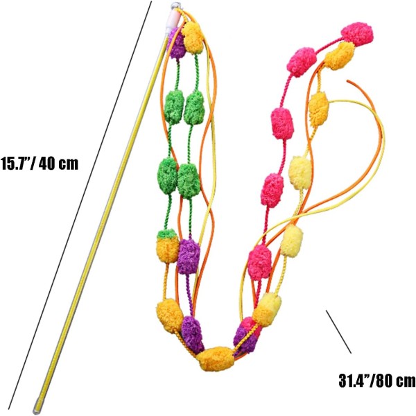 Cat Wand Toys, 4 Pcs Plush Srtip Teaser Wands Interactive Kitten Toy Vibrant Teasing Stick with Bell for Indoor Cat Kitten Having Fun Exerciser Playing
