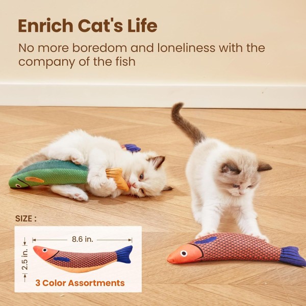 Catnip Fish Toy for Cats Soft and Durable, Interactive Cat Kicker Toys for Indoor Kitten Exercise 8 Inches