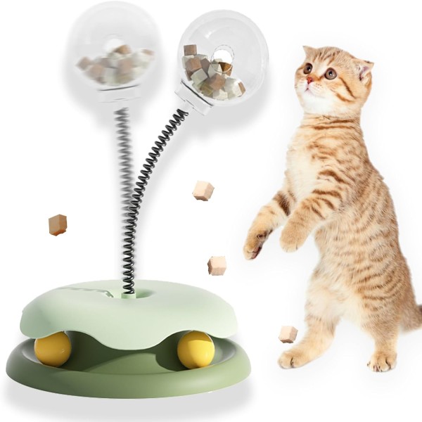 Cat Treat Dispenser Toy with Toys Roller Tracks, Interactive Slow Food Transparent Ball Kitten Fun