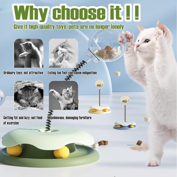 Cat Treat Dispenser Toy with Toys Roller Tracks, Interactive Slow Food Transparent Ball Kitten Fun