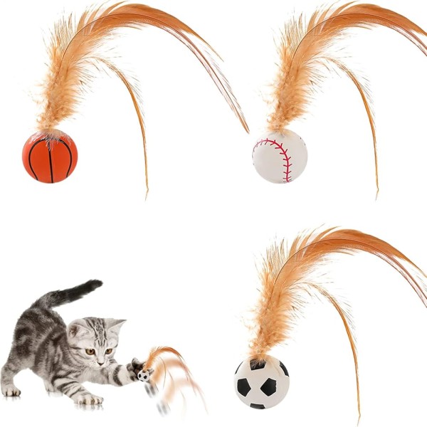 Cat Interactive Ball Toys Bouncy Balls With Feathers For Indoor Cat High Rebound Pet Flutter Balls