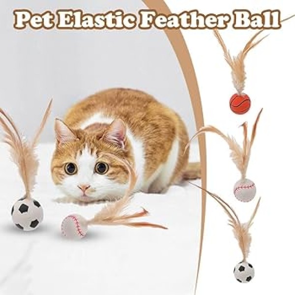 Cat Interactive Ball Toys Bouncy Balls With Feathers For Indoor Cat High Rebound Pet Flutter Balls