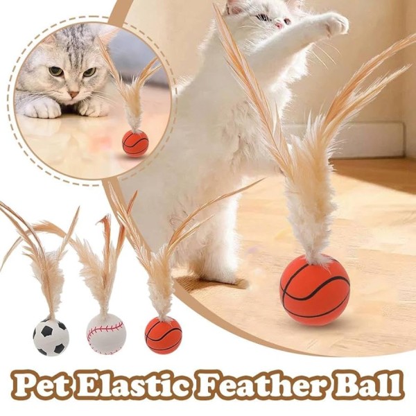 Cat Interactive Ball Toys Bouncy Balls With Feathers For Indoor Cat High Rebound Pet Flutter Balls
