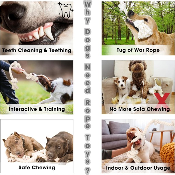 Natural Cotton Rope Dog Toys, Premium White Cotton Dog Chew Toys
