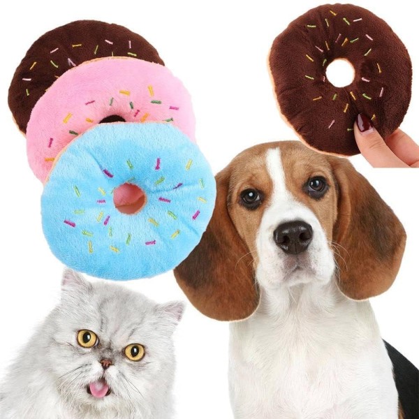 Donut Shape Dog Toys,Plush Pet Toy Sprinkled Donut Dog Chew Toy