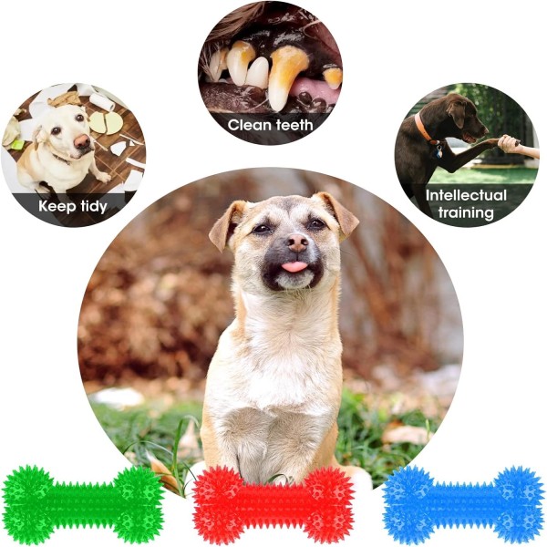 Pet Chew Toys Dog Colorful Rubber Bone for Puppies, Dog Squeaky Bone Shape Teething Toys