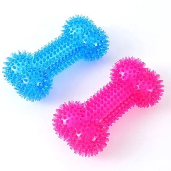 Pet Chew Toys Dog Colorful Rubber Bone for Puppies, Dog Squeaky Bone Shape Teething Toys