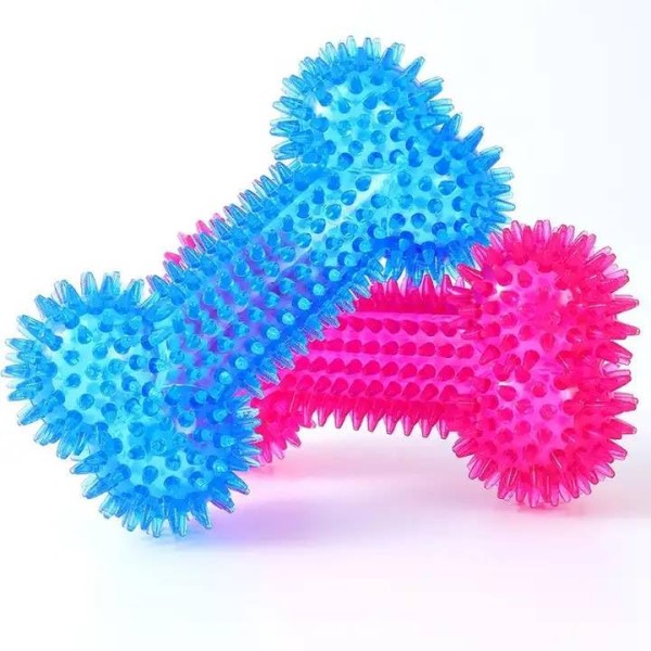 Pet Chew Toys Dog Colorful Rubber Bone for Puppies, Dog Squeaky Bone Shape Teething Toys