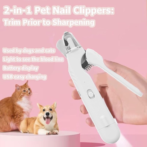 2-In-1 Nail Grinder & Nail Clippers, Professional Electric Rechargeable Pet Nail Fast Trimmer, Painless, Claw Care Grooming, Smoothing, Silent - Shockproof, For Small, Large Dogs & Cats