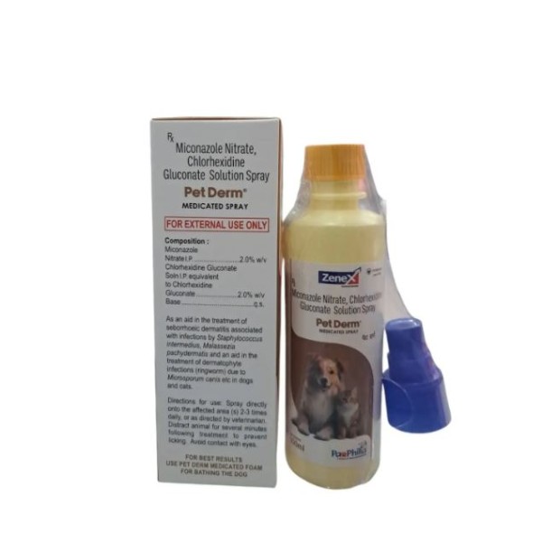 Pet Derm Medicated Spray Anti-Bacterial & Anti-Fungal For Cat & Dog 100ml