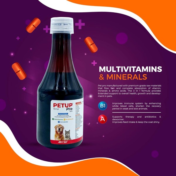 Petup Pro Syrup For Cats & Dogs Pet Health Supplements 200 ml (Healthy Immune System, Growth & Developments)