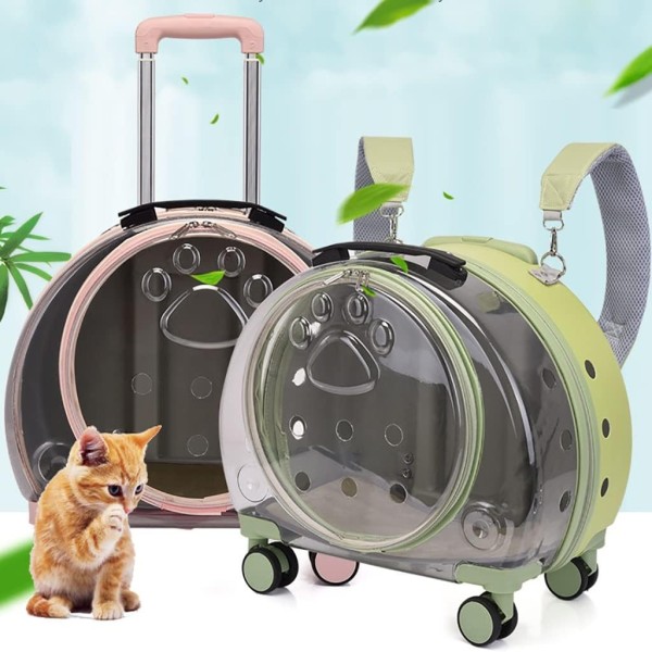 Transparent Pet Trolley Bag with Backpack For Dogs & Cats