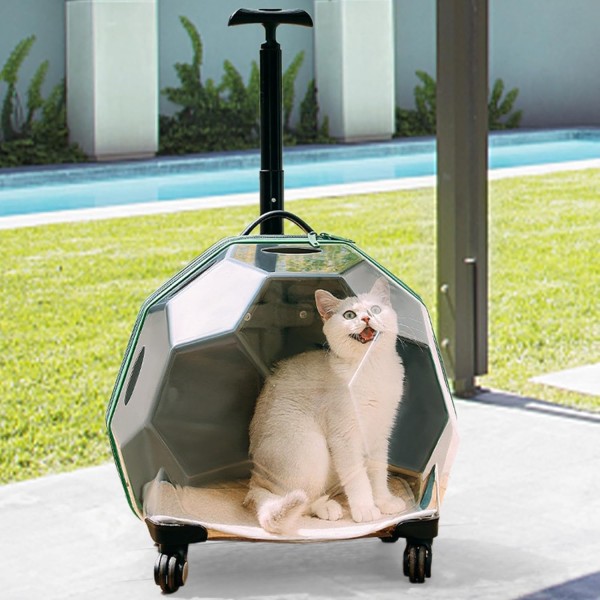 Pet Cat Trolley Case Cat Carrier Suitcase Pet Rolling Carrier Freely Breathe with Silent Wheels for Pet Travel for Outdoor