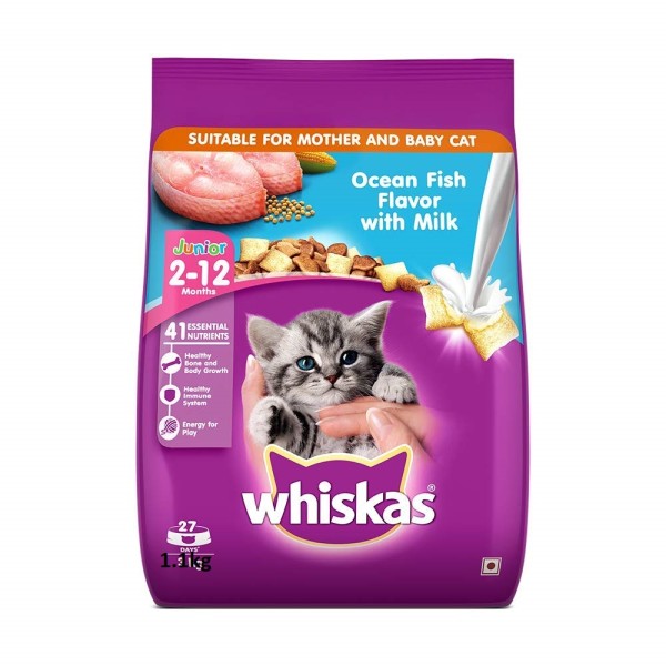 Whiskas Junior Mother Cat & Kitten (2-12 Months) Dry Cat Food, Ocean Fish Flavour 1.1kg