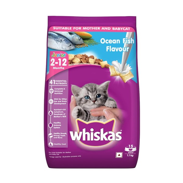 Whiskas Junior Mother Cat & Kitten (2-12 Months) Dry Cat Food, Ocean Fish Flavour 450gm