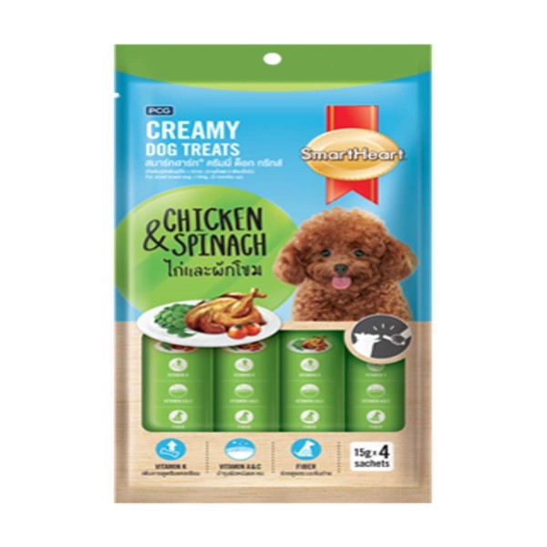 SmartHeart Creamy Dog Treats - Chicken & Spinach Flavour (15g*4)