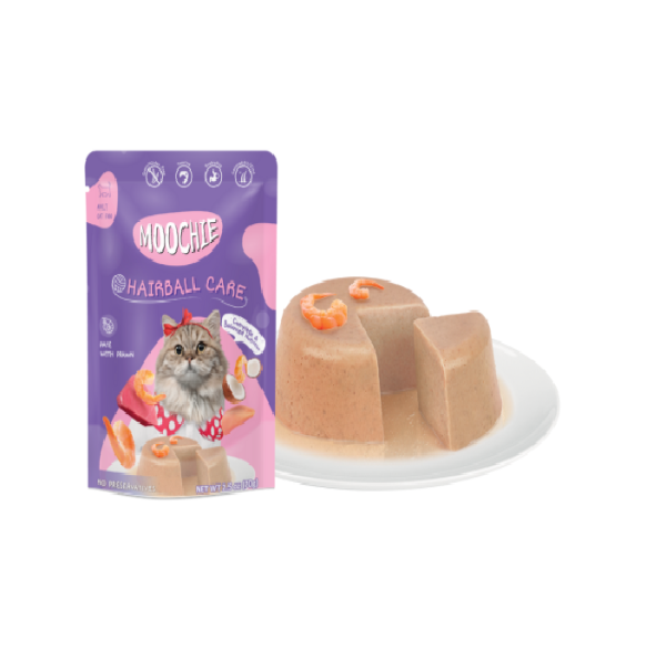 Moochie Hairball Care Pate with Prawn Pouch For Adult Cats 70g