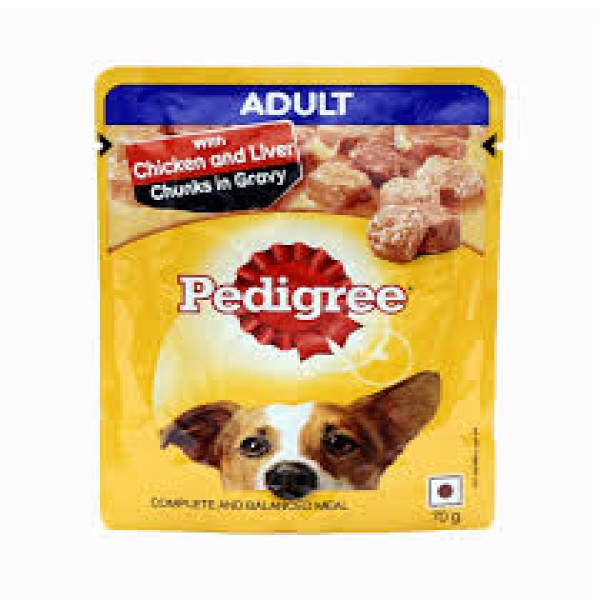 Pedigree Adult Dog Pouch Food Chicken & Liver Chunks in Gravy 70g