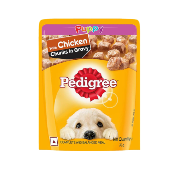Pedigree Puppy Dog Pouch Food Chicken Chunks In Gravy 70gm