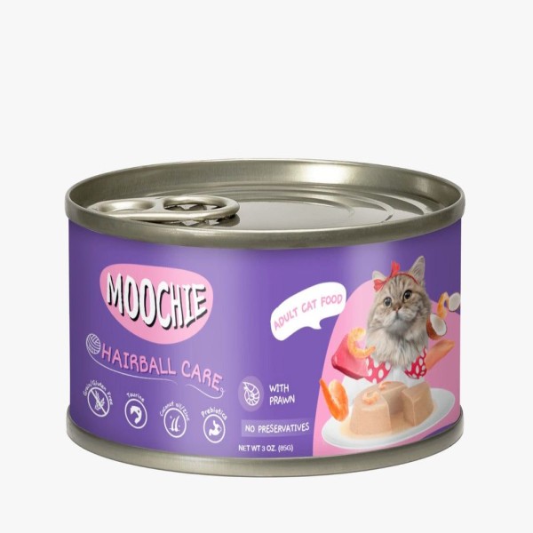Moochie Adult Cat Can Food - Hairball Care With Prawn 85g