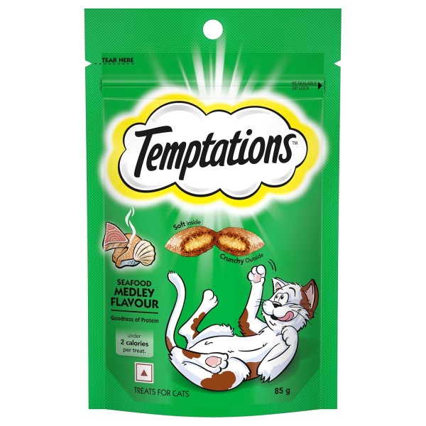 Temptations Crunchy Cat Treats - Seafood Medley Flavour 85g