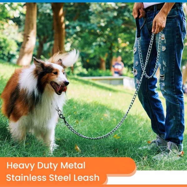 Metal Dog Leash,Chew Proof Pet Leash Chain with Padded Handle for Small, Medium & Large Size Dogs