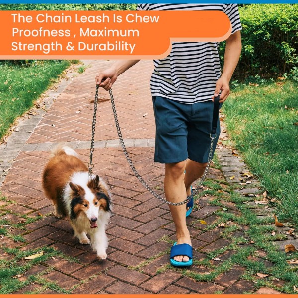 Metal Dog Leash,Chew Proof Pet Leash Chain with Padded Handle for Small, Medium & Large Size Dogs