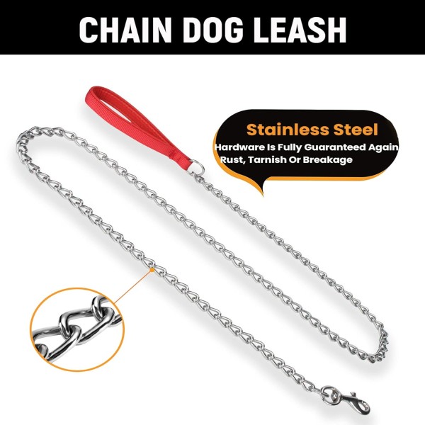 Metal Dog Leash,Chew Proof Pet Leash Chain with Padded Handle for Small, Medium & Large Size Dogs