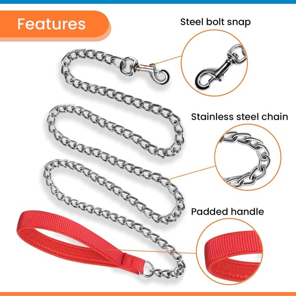 Metal Dog Leash,Chew Proof Pet Leash Chain with Padded Handle for Small, Medium & Large Size Dogs