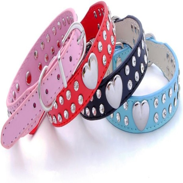 Dog Collars,Rhinestone Dog Collar,Bling Collar and Adjustable Soft Leather Necklace Collar for Small & Medium Dogs