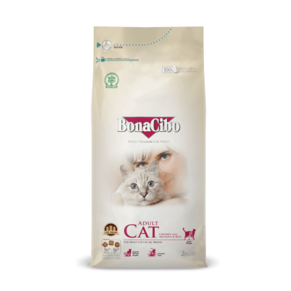 Bonacibo Adult Cat Food - Chicken with Anchovy & Rice | High-Protein Dry Cat Food for Healthy Digestion | For All Breeds Cats