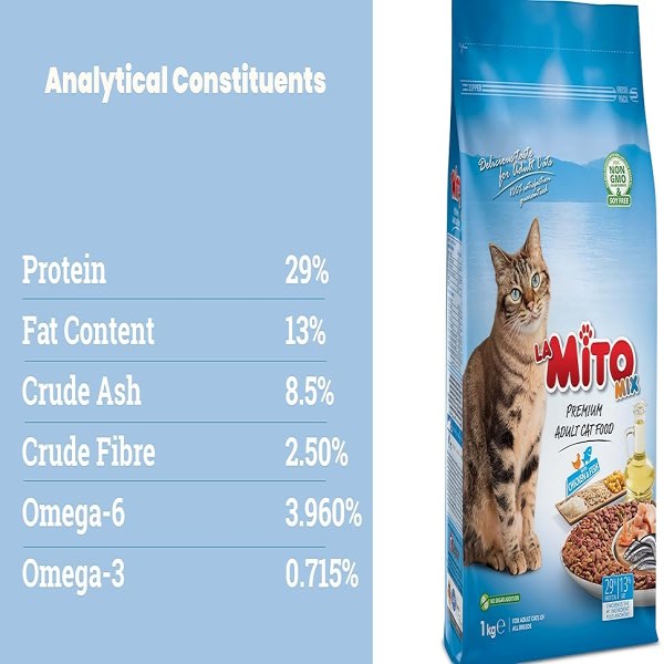 Mito Premium Adult Cat Food - Mix Chicken & Fish Flavor 1kg For All Breeds Cats