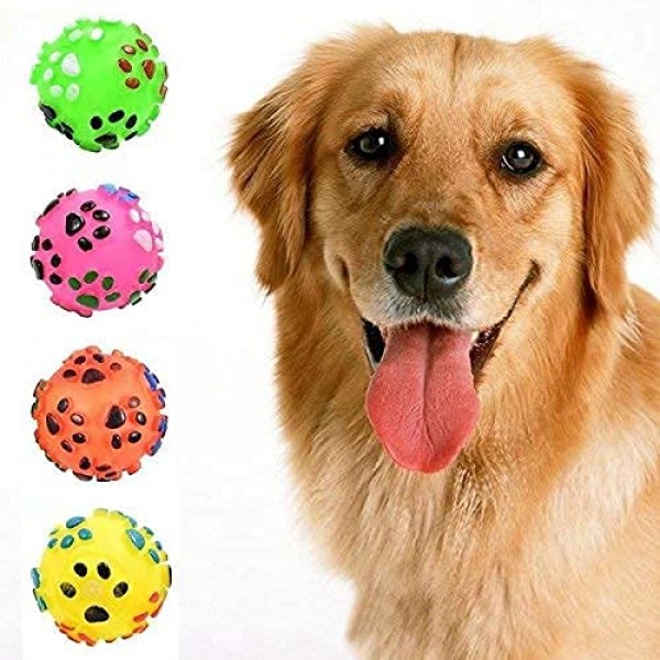 Dog Chew Toys Dog Puppy Cat Pet Paw Print Squeaker Chew Sound Ball Playing Toy