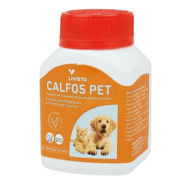 Livisto Calfos Pet Calcium And Phosphorus Enriched With Vitamins 15 Tablets For Cats & Dogs
