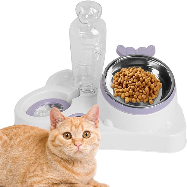 Cat Bowl Set,Detachable Dog Cat Bowls - Non-Skid Stress Pet Feeder Dish With Automatic Water Dispenser For Cats And Small Dogs