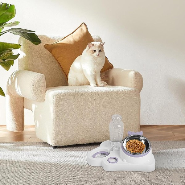 Cat Bowl Set,Detachable Dog Cat Bowls - Non-Skid Stress Pet Feeder Dish With Automatic Water Dispenser For Cats And Small Dogs