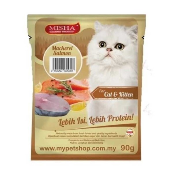 MISHA Kitten Cat Pouch Food - Mackerel Salmon 90g | Cat Wet Food