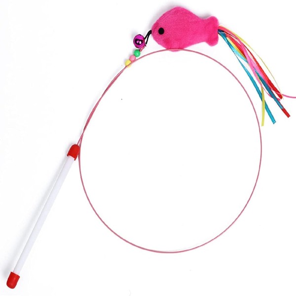 Pet Steel Wire Fish with Feather Bell Funny Cat Stick Toy
